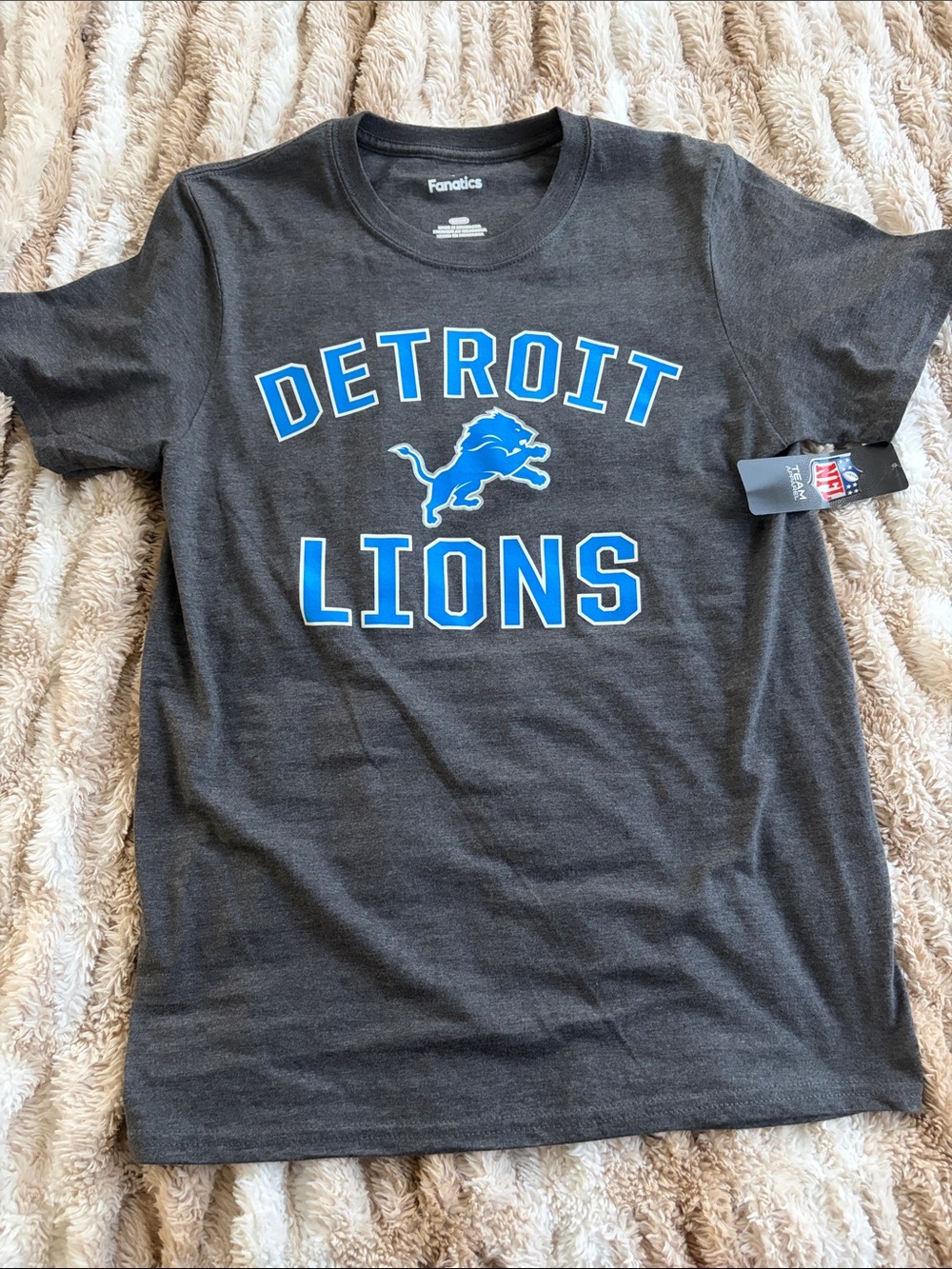 Fanatics Charcoal Detroit Lions Tee with Blue Logo